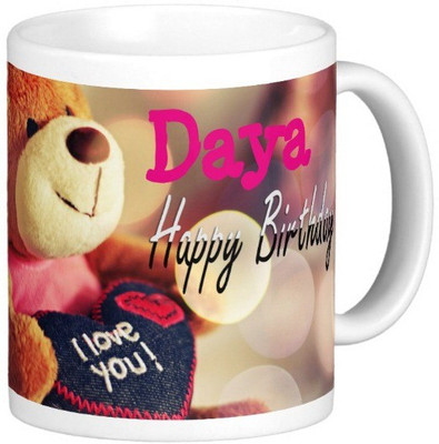 Exoctic Silver Happy Birthday DAYA Ceramic Mug(330 ml), Blue;pink
