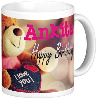 

Exoctic Silver Happy Birthday ANKITA Ceramic Mug(330 ml), Blue;pink