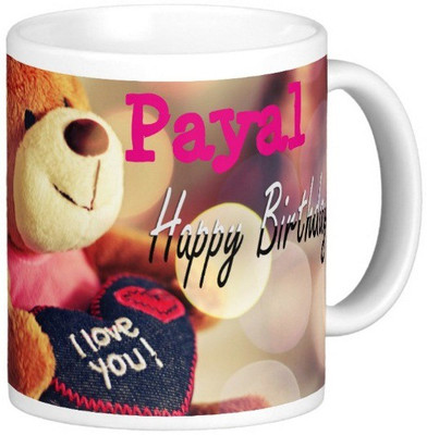 

Exoctic Silver Happy Birthday PAYAL Ceramic Mug(330 ml), Blue;pink