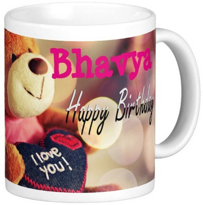 Exoctic Silver Happy Birthday BHAVYA Ceramic Mug(330 ml), Blue;pink