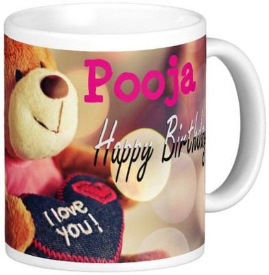 

Exoctic Silver Happy Birthday POOJA Ceramic Mug(330 ml), Blue;pink