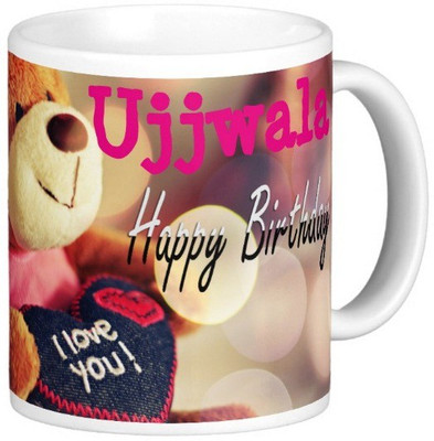 

Exoctic Silver Happy Birthday UJJWALA Ceramic Mug(330 ml), Blue;pink