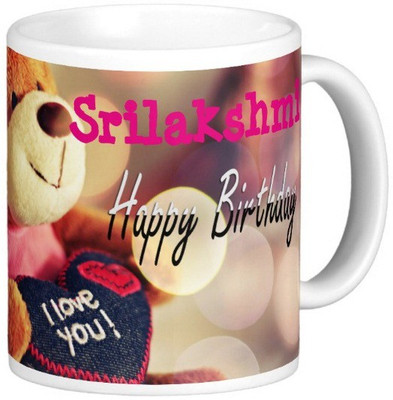 Exoctic Silver Happy Birthday SRILAKSHMI Ceramic Mug(330 ml), Blue;pink