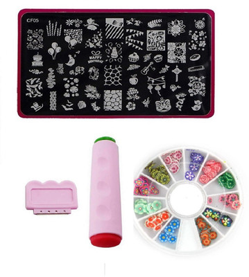 

Royalkart Nail Art Stamping Kit Jumbo Image Plate With Double-Sided Stamper, Scrapper & 3D Nail Art Clay Wheel(CF05)(multi color)