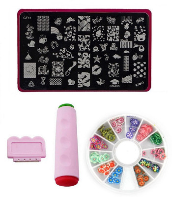 

Royalkart Nail Art Stamping Kit Jumbo Image Plate With Double-Sided Stamper, Scrapper & 3D Nail Art Wheel(CF11)(multi color)