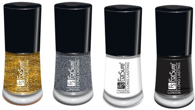 

forsure matte long lasting professional nail polish set of 4 glitter golden, glitter dazzling, white, black(Pack of 4)