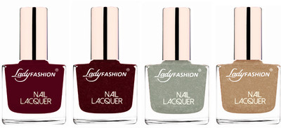 

Lady Fashion Ultra High Shine Long Stay Nail Polish Maroon,Maroon,Grey,Beach Nude(Pack of 4)