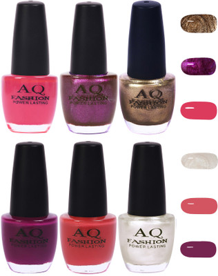 

AQ Fashion Funky Vibrant Range of Colors Nail polish Sheer Pink,Denim Purple,Deep Golden,Purple,Pink,Pearl White(Pack of 6)