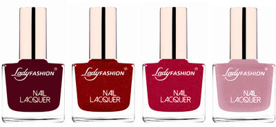 

Lady Fashion Ultra High Shine Long Stay Nail Polish Maroon,Red,Bright Pink,Silky Purple(Pack of 4)