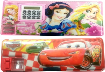 Hot Dealzz Magnetic Disney Princess, Car Art Plastic Pencil Boxes(Set of 2, Pink, Red)
