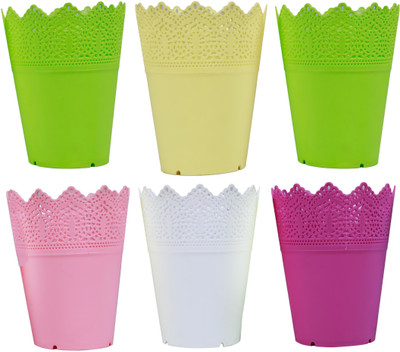 

FabSeasons Large Designer Decorative unbreakable plastic Outdoor / Indoor circular Round Garden Planter Patio / pot set / Gardening Pot planter with drain hole at the bottom Plant Container Set(Pack of 6, Plastic)