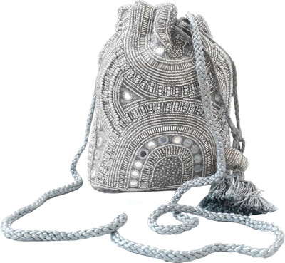 

HimalayaHandicraft Potli Batwa Pouch Bag with Metal Beadwork Gift For Women Potli Potli(Silver)