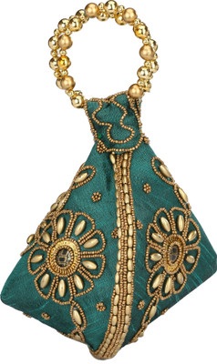 

HimalayaHandicraft Ethnic Silk Clutch Potli Batwa Pouch Bag with Embroidery and Metal Bead work Gift For Women Potli Potli(Blue)
