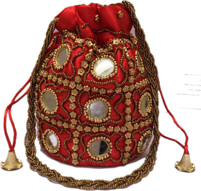 

Shubh Shagun Ethnic Handmade Designer Women girls handbag Potli(Red)