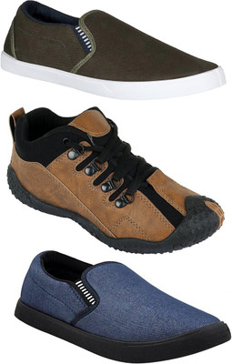 

Chevit Pack of 3 Casual and Sports Shoes (Running Shoes) Casuals For Men(Multicolor, Green;brown & blue