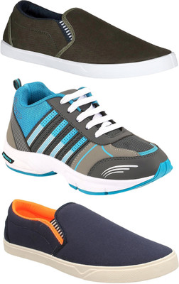 

Chevit Pack of 3 Casual and Sports Shoes (Running Shoes) Slip On Sneakers For Men(Multicolor, Green;grey & blue