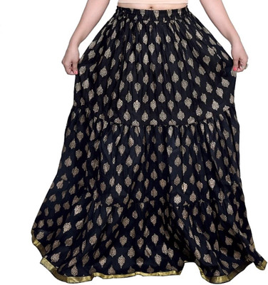 jaipuri skirts Printed Women Regular Black Skirt