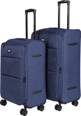 

Nasher Miles London Expander Soft-Side Luggage Set of 2 Blue Melange Trolley|Travel|Tourist Bags (55 & 65 Cm) Expandable Check-in Luggage -  inch(Blue