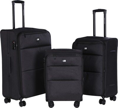 

Nasher Miles London Expander Soft-Side Luggage Set of 3 Anthra Melange (Black) Trolley|Travel|Tourist Bags (55, 65 & 75 Cm) Expandable Check-in Luggage -  inch(Black