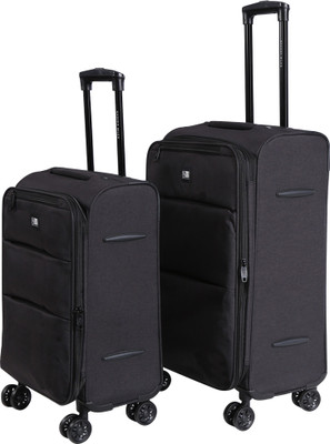 

Nasher Miles London Expander Soft-Side Luggage Set of 2 Anthra Melange (Black) Trolley|Travel|Tourist Bags (65 & 75 Cm) Expandable Check-in Luggage -  inch(Black