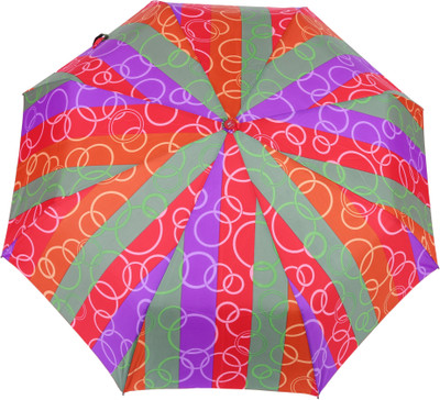 

FabSeasons Abstract circle Printed Automatic 3 fold Umbrella for Rains, Summer and all Seasons Umbrella(Red)