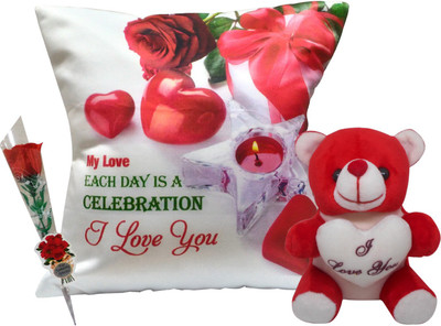 

Natali Traders Cushion, Soft Toy, Artificial Flower Gift Set
