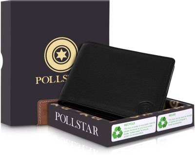 

POLLSTAR Men Black Genuine Leather Wallet(8 Card Slots)