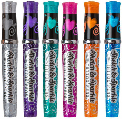 

SKS SAPARA COLORING TATTOO PEN FOR KIDS BOYS AND GIRLS SET OF 6 PEN WITH STENCILS