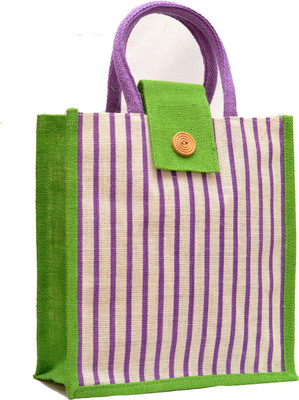 

AGGDA Green Jute Burlap with Purple Stripe Printed Waterproof Lunch Bag(White, 12 L)