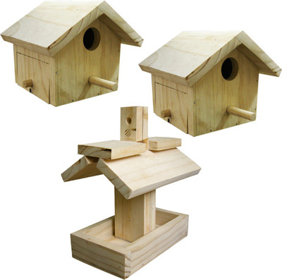

Birdhousebuilder BHBF001 House Sparrow Bird House Nest Box Set of 2 Bird House with Bird Feeder Bird House(Wall Mounting, Tree Mounting, Free Standing)