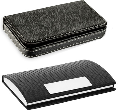 

Flipkart SmartBuy High Quality | Pack of 2 | Stylish Full Black Leatherite and Black Leatherite piece Silver Metal Business 1101 Credit/debit/ATM/ID/Visiting SUPER SLEEK, STURDY 10 Card Holder(Set of 2, Black)