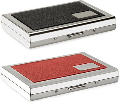 

Flipkart SmartBuy High Quality | Pack of 2 | Stylish Black Leather piece Silver Metal and Red Leather piece Silver Metal Business 9033 Credit/debit/ATM/ID/Visiting SUPER SLEEK, STURDY 6 Card Holder(Set of 2, Black, Red)