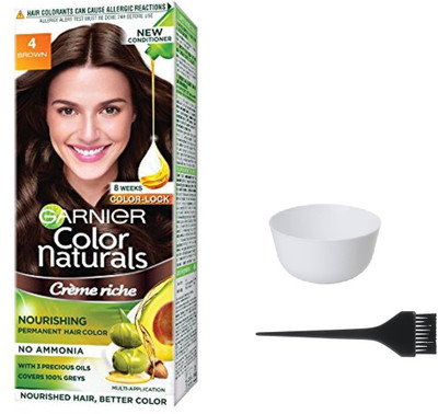 

Garnier Color Naturals Hair Color (Brown No. 4) + 1 Mixing Bowl + 1 Dyeing Brush(Set of 3)