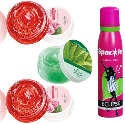 

Avon Anew two Natural Face care Whitening Mask -Rose Petal (75 g) & one Naturals Hydration Mask Aloe Vera (75 g) With one sparkle perfume spray 150 ml(Set of 4)