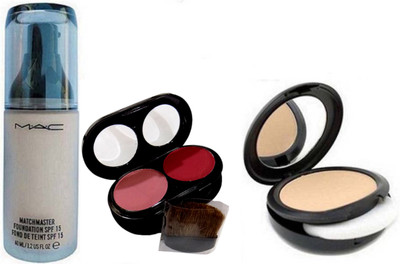 9 to 5 Face Powder studio Fix Compact Of Mac , Two Shade Blusher With Matchmaster Foundation(Set of 3)