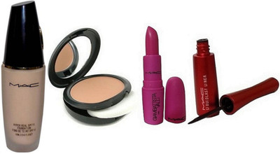 

studio fix combo Compact & Mac giambattista Matte Finish lipstick &Mac Hyper Real Foundation & Liquid Last Liner(Set of 4)