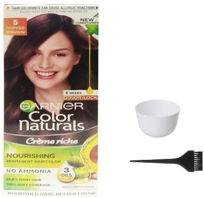 

Garnier Color Naturals Hair Color (Coffee Brown No. 5) + 1 Mixing Bowl + 1 Dyeing Brush(Set of 3)