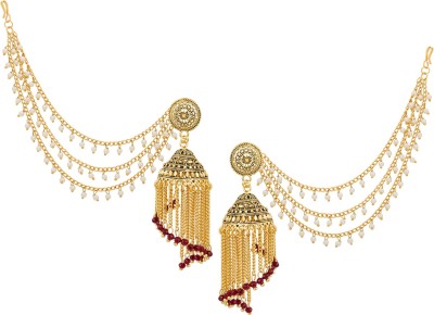 AADITA Bahubali Jhumka Earrings with Long Chain Diamond, Pearl Alloy Jhumki Earring