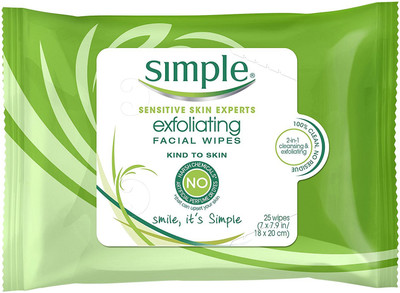 

Simple Facial Wipes, Kind to Skin Exfoliating 25 ct(Pack of 25)