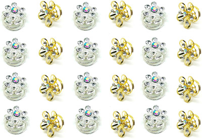 

Kauberi Jewels 24pcs Bridal Wedding Crystal Flower Hair Coils Spirals Twists Pins Hair Accessory Set(Silver, Gold)