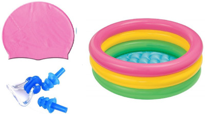 

Facto Power PINK COLOR SWIMMING CAP WITH EAR & NOSE PLUG, 3 FEET MULTICOLOR TUB Swimming Kit