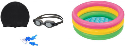 

Venom BLACK COLOR GOGGLES, CAP WITH EAR & NOSE PLUG, 3 FEET MULTICOLOR TUB Swimming Kit