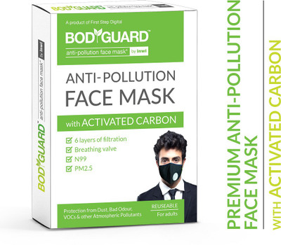 BodyGuard Reusable Anti Pollution Mask with Activated Carbon, N99 + PM2.5 For Men And Women (Pack of 1) FSP124(Black, L, Pack of 1)