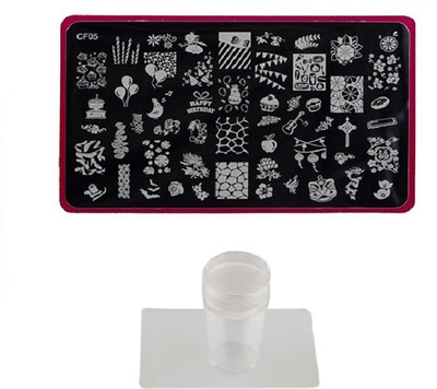 

Royalkart Nail Art Stamping Kit Jumbo Image Plate With Soft Nail Silicon Stamper (CF05)(multi color)