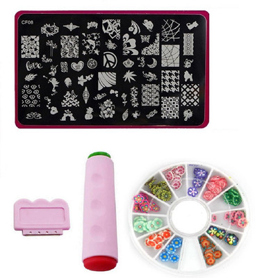 

Royalkart Nail Art Stamping Kit Jumbo Image Plate With Double-Sided Stamper, Scrapper & 3D Nail Art Wheel(CF08)(multi color)