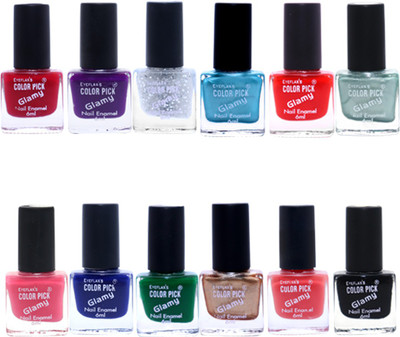 

Eyeflax's Colorpick Glamy Nail Enamel Combo of 12 (2) Multicolor(Pack of 12)