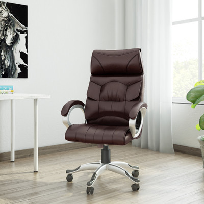 

VJ Interior Leatherette Office Arm Chair(Brown)