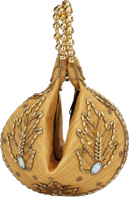 

HimalayaHandicraft Ethnic Silk Clutch Potli Batwa Pouch Bag with Embroidery and Metal Bead work Gift For Women Potli Potli(Beige)