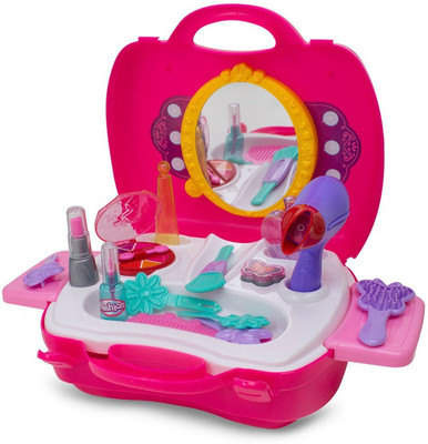 

Grab Offers Make Up Toy Set for Baby Girl Plastic Hair Dryer Comb Cosmetics Jewelry Pretend Play Children's Small Suitcase.
