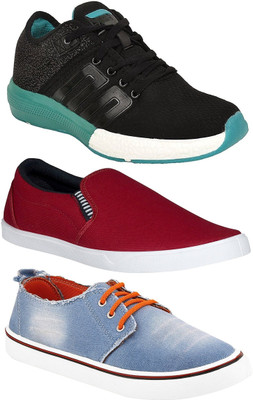 

Pexlo Pack of 3 Casual and Sports Shoes (Loafers Shoes) Slip On Sneakers For Men(Black, Maroon, Blue